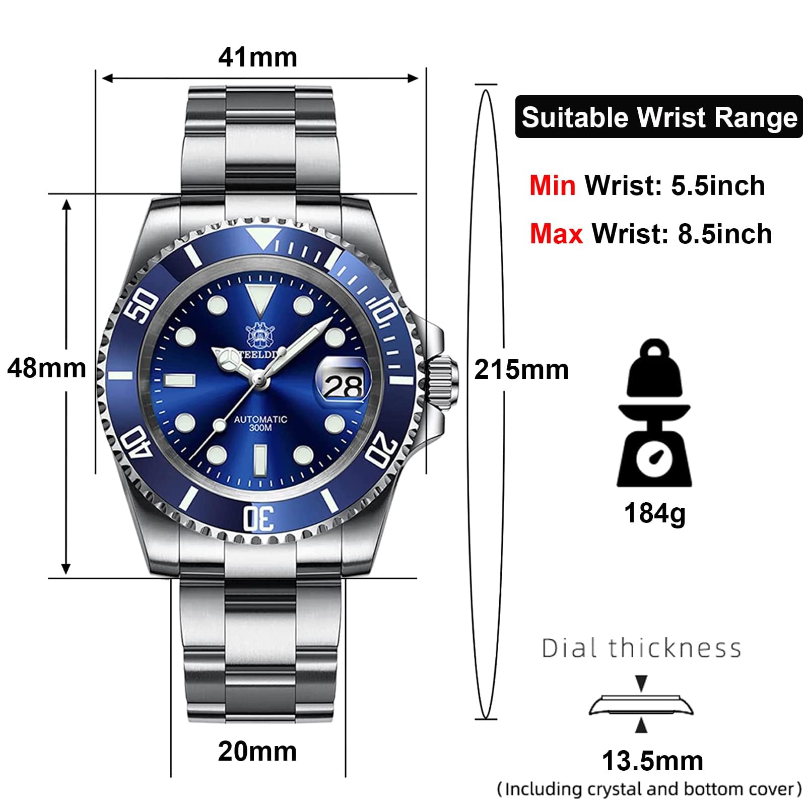 Steeldive Men's Automatic Diving Watch SD1953 - Stainless Steel Case, NH35 Movement, 300m Water Resistance - Perfect for Scuba Diving, Snorkeling & Water Sports