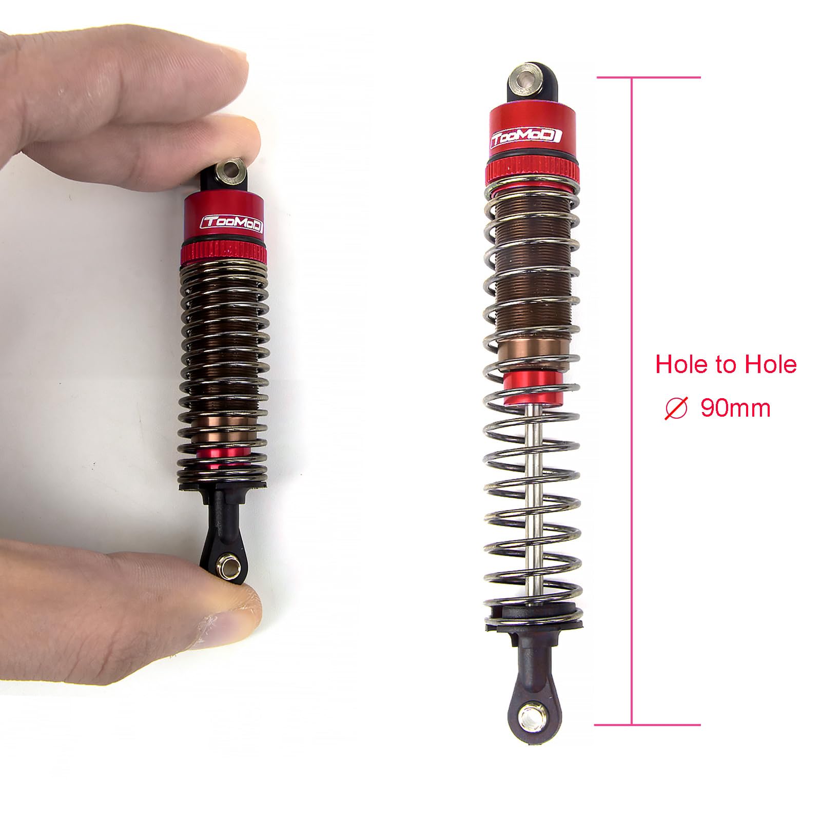 1/10 Scale 90mm RC Oil Filled Shock Absorbers Kit - Compatible with Tamiya Bullhead, SuperClod Buster, TRX4, Axial SCX10, D90 Crawler Trucks - Durable Off-Road Upgrade Parts (Red) - Perfect for Rock Crawling, Trail Driving & RC Car Performance Enhancement