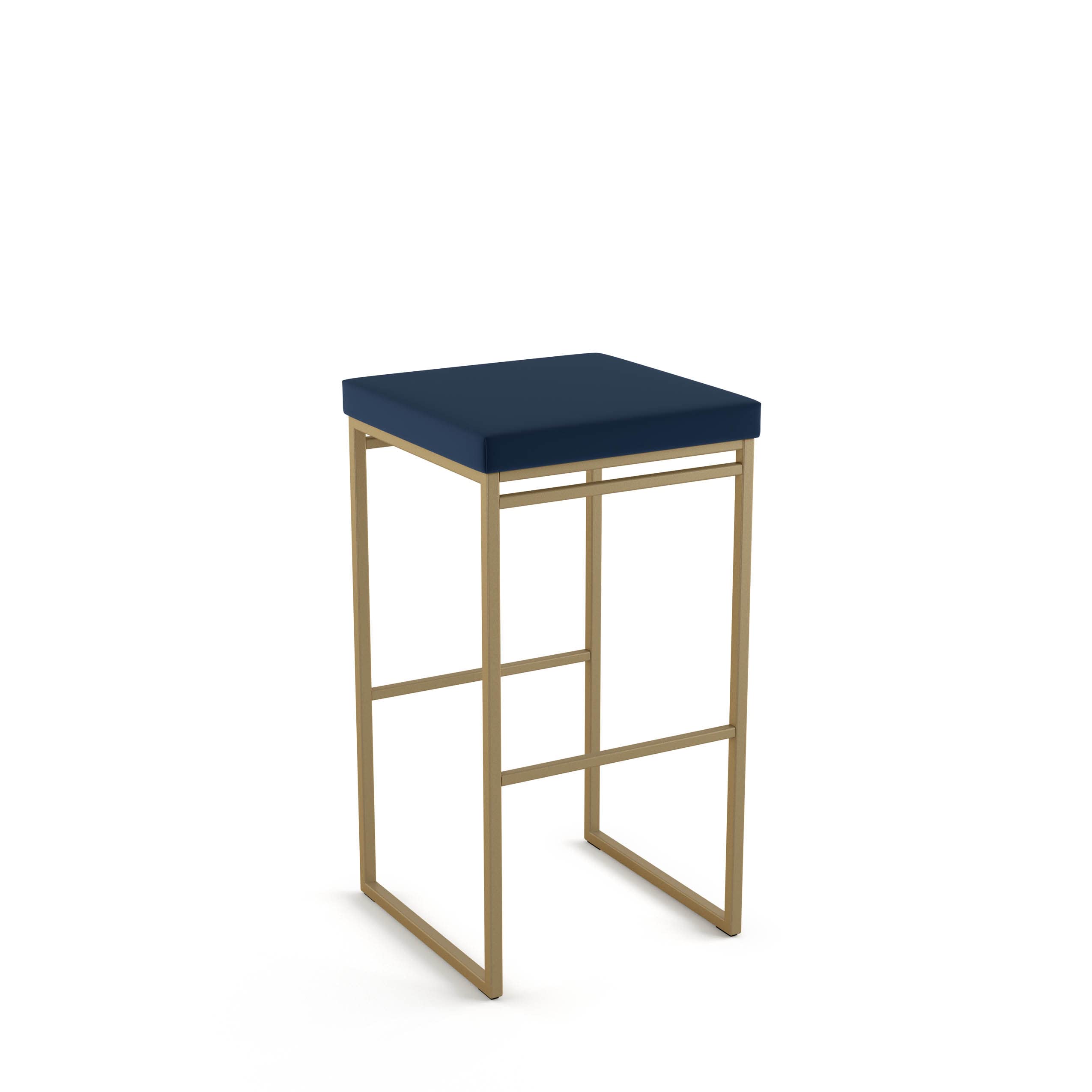 Amisco Easy 30 Inch Bar Stool - Blue Polyurethane Upholstery with Golden Metal Frame - Perfect for Kitchen Islands, Home Bars & Breakfast Nooks