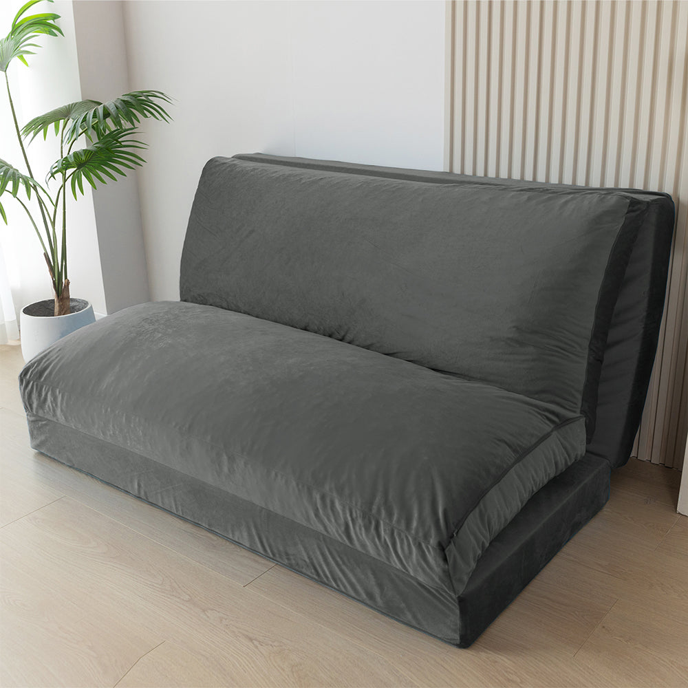 MAXYOYO Velvet Bean Bag Folding Sofa Bed for Adults - Dark Grey Washable Cover - Perfect for Living Room, Bedroom & Dorm Room Lounging