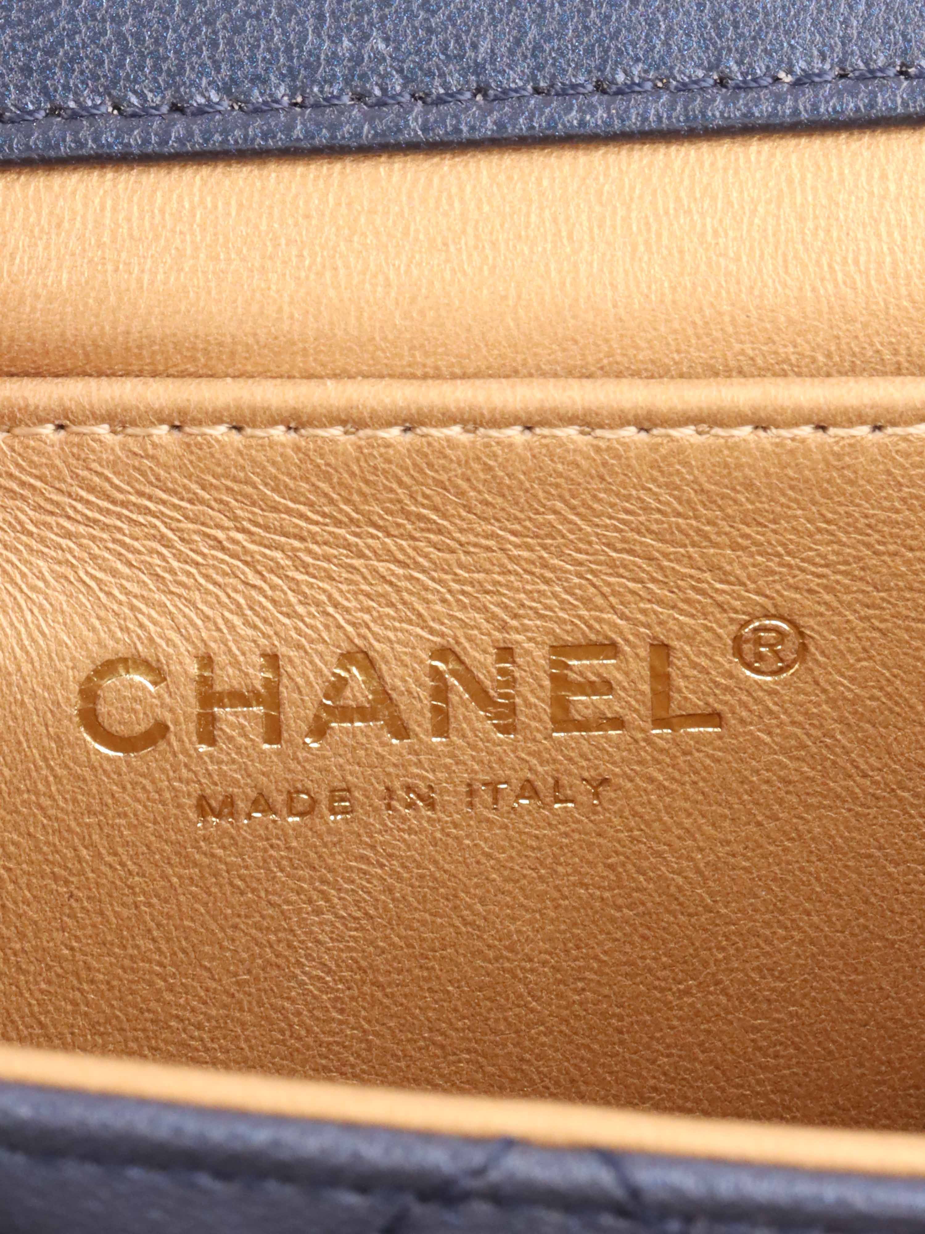 Chanel Navy Iridescent Pearl-Embellished Flap Bag - Luxury Crossbody Purse for Women | Perfect for Evening Parties, Date Nights & Special Occasions