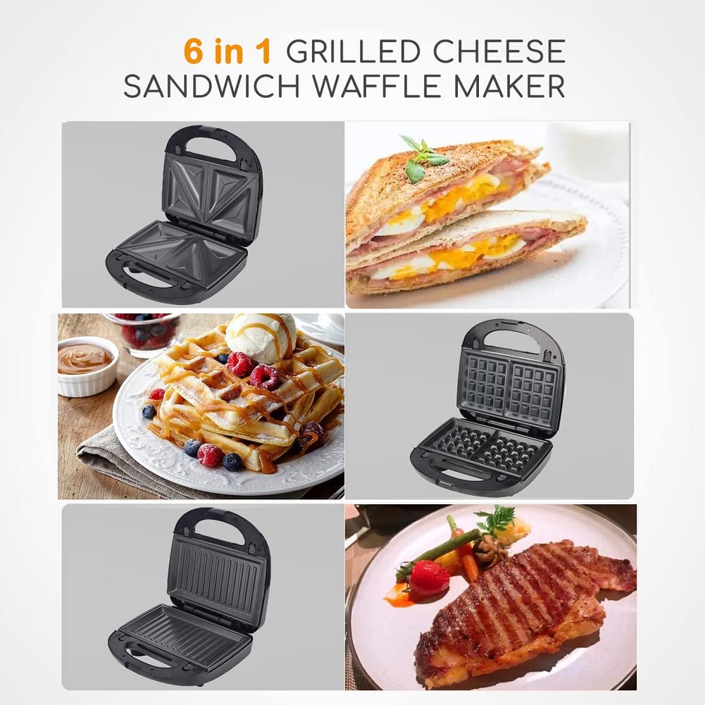 SOKANY 6-in-1 Multi-Function Sandwich Maker & Waffle Iron - 750W Electric Grill with Non-Stick Plates (Panini Press, Donut Maker, Double-Sided Cooking) - Perfect for Breakfast, Snacks & Party Food Preparation