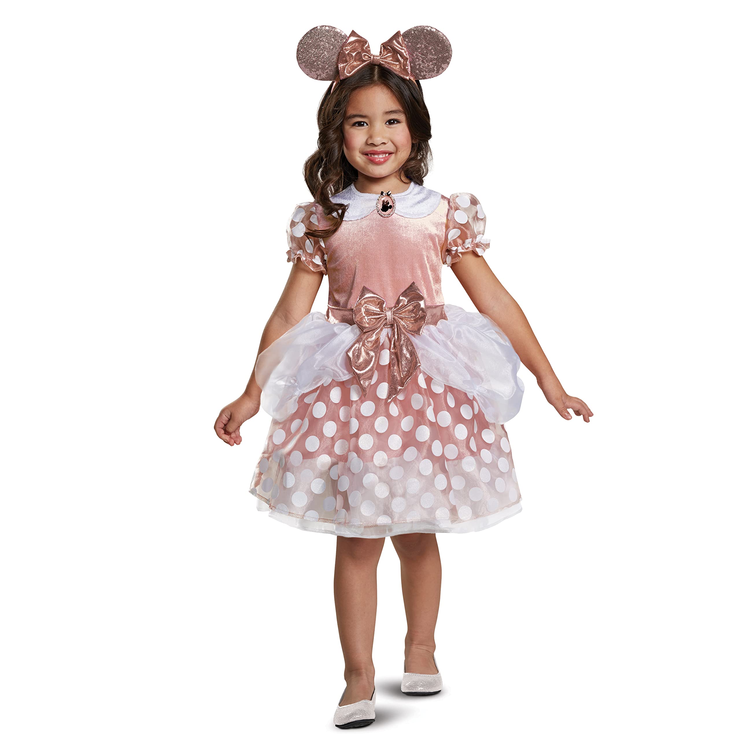 Rose Gold Minnie Mouse Classic Toddler Girl Costume Dress - Disney Princess Outfit for Birthday Party, Halloween & Dress Up Play