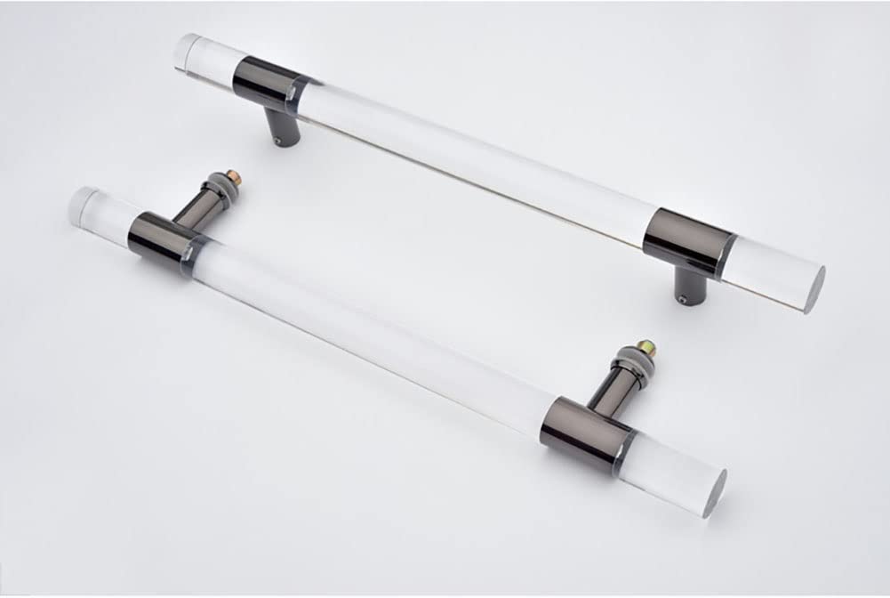 Modern Clear Acrylic Entry Door Handle - Crystal Dummy Bar Sliding Barn Door Handle - Internal/External Double Sided H-Shape Swing Door Handle with Hardware Kit (Black, 24 Inch) - Perfect for Farmhouse, Modern Homes & Office Doors