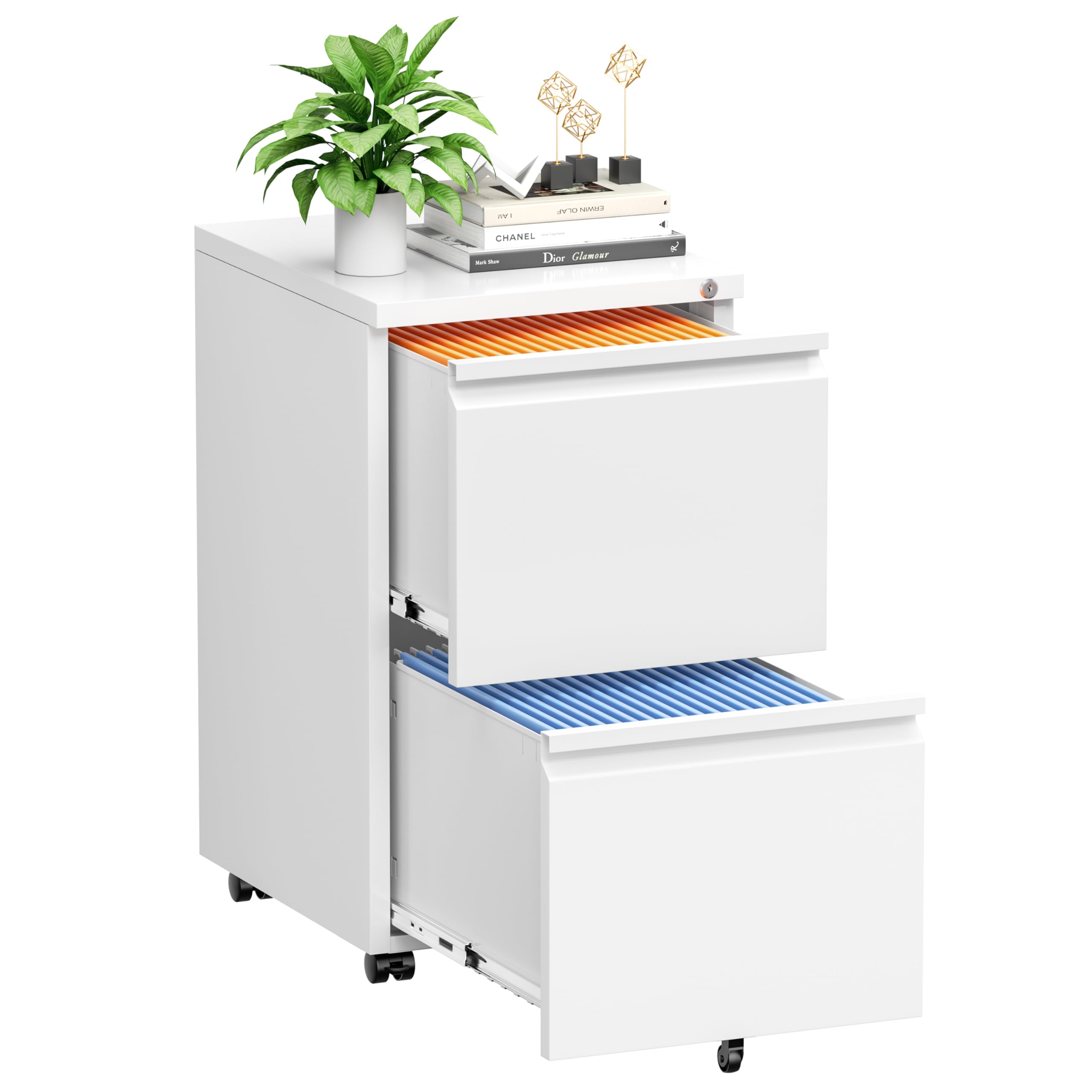 INTERGREAT 2 Drawer Metal File Cabinet with Lock & Wheels - Secure Office Document Organizer for Legal/Letter Size - Under Desk Storage Solution for Home & Business Use