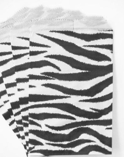 100 Pack 6x9 Inches Zebra Print Paper Bags - Eco-Friendly Flat Merchandise Bags for Retail, Party Favors & Gift Packaging (Great for Boutiques, Weddings & Small Business Branding)