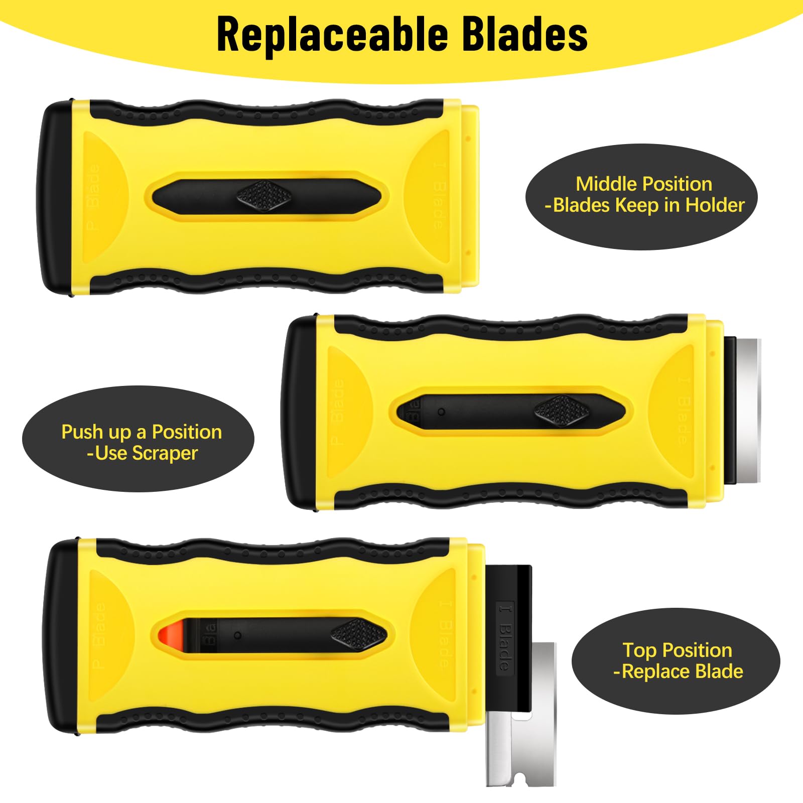 DEKEones 2-in-1 Razor Blade Scraper Tool - 5 Plastic & 5 Metal Blades for Stickers, Decals, Cooktop, Oven Cleaning - Multifunctional Scraper for Kitchen, Bathroom, Windows & DIY Projects (Yellow, 1 Pack)
