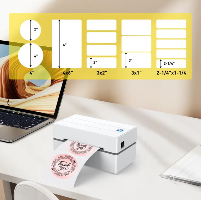 Wireless Bluetooth Label Printer 4x6 (102x152mm) - Compatible with iPhone, Android, Mac & Windows | Thermal Shipping Label Maker for UPS, FedEx, USPS, DHL | Perfect for Small Business, Home Office & E-commerce Shipping