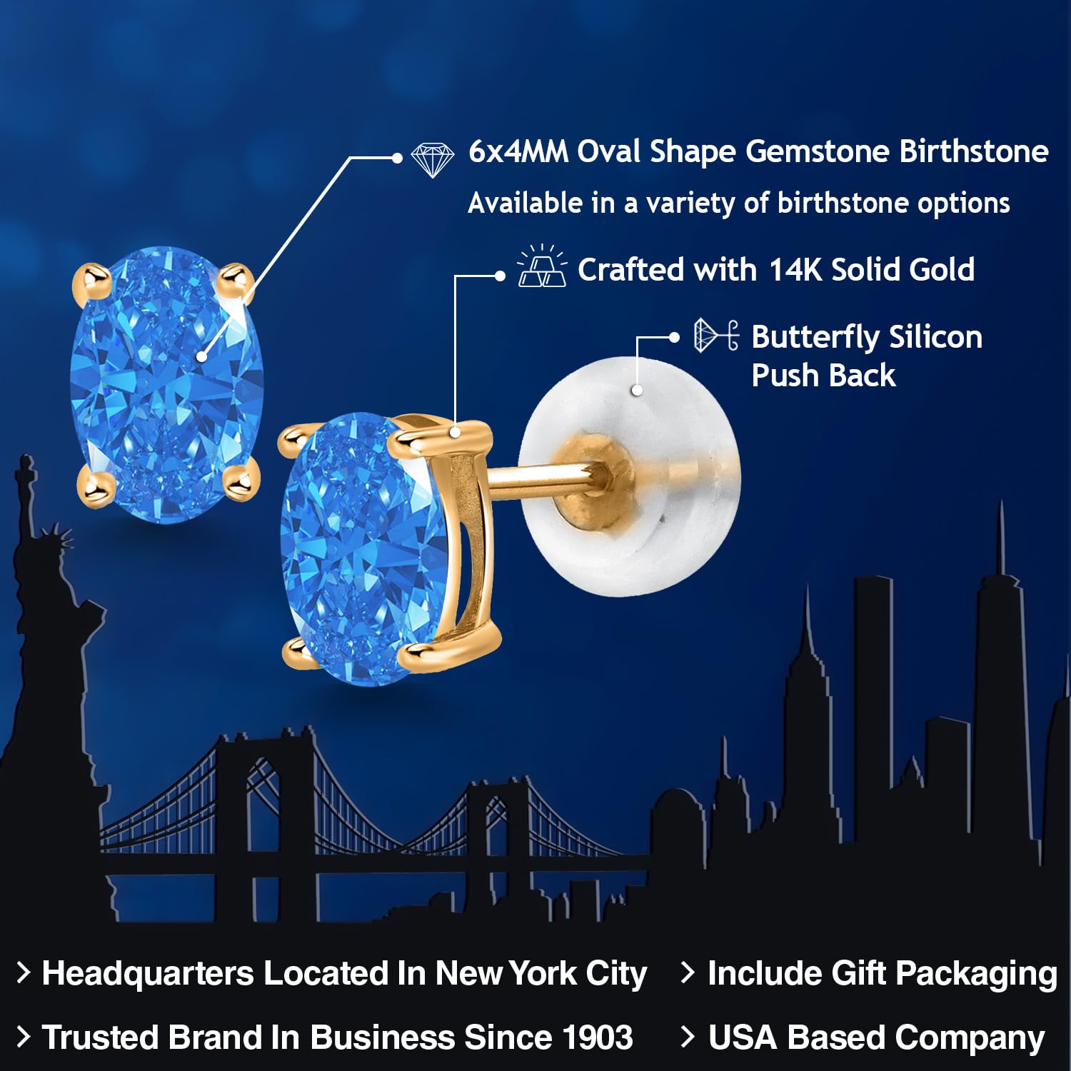 14K Gold Oval Gemstone Stud Earrings for Women & Men | 6x4mm Birthstone Jewelry | Fine Gifts for Her, Mom, Wife | Perfect for Birthdays, Anniversaries & Special Occasions