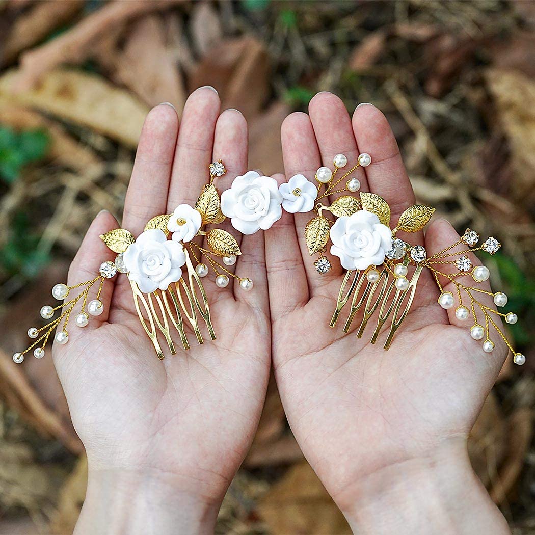 Pearl Bridal Hair Comb with Crystal - Gold Wedding Hair Accessories for Women & Girls - Perfect for Brides & Special Occasions