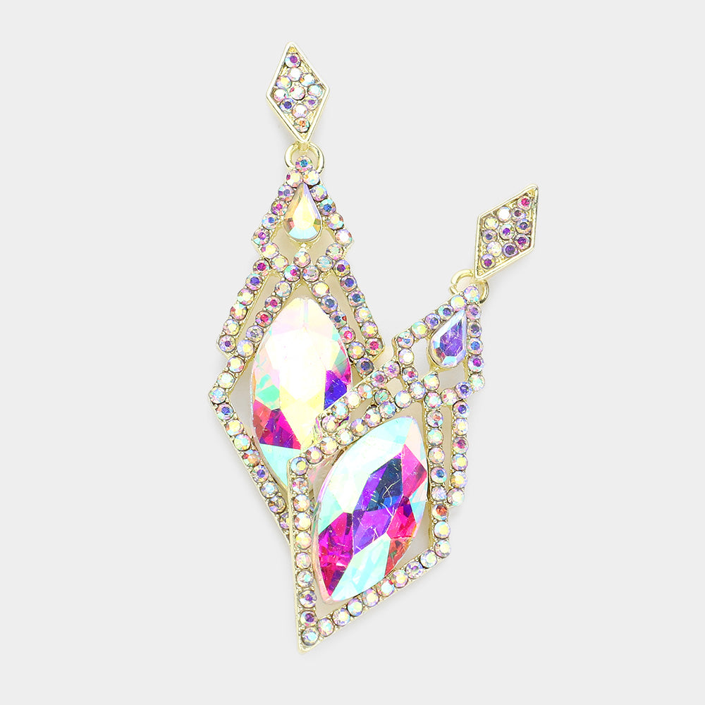 Elegant AB Crystal Dangle Earrings for Pageant & Prom | Gold Plated Statement Jewelry | Perfect for Evening Gala, Wedding & Special Occasions