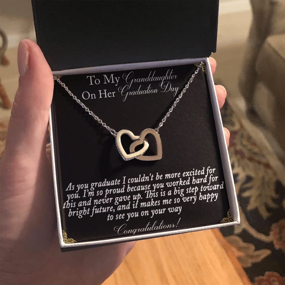Interlocking Hearts Necklace - Graduation Gift for Granddaughter, College & High School Class of 2022 - Jewelry with Message Card - Perfect for Commencement Ceremonies & Special Celebrations