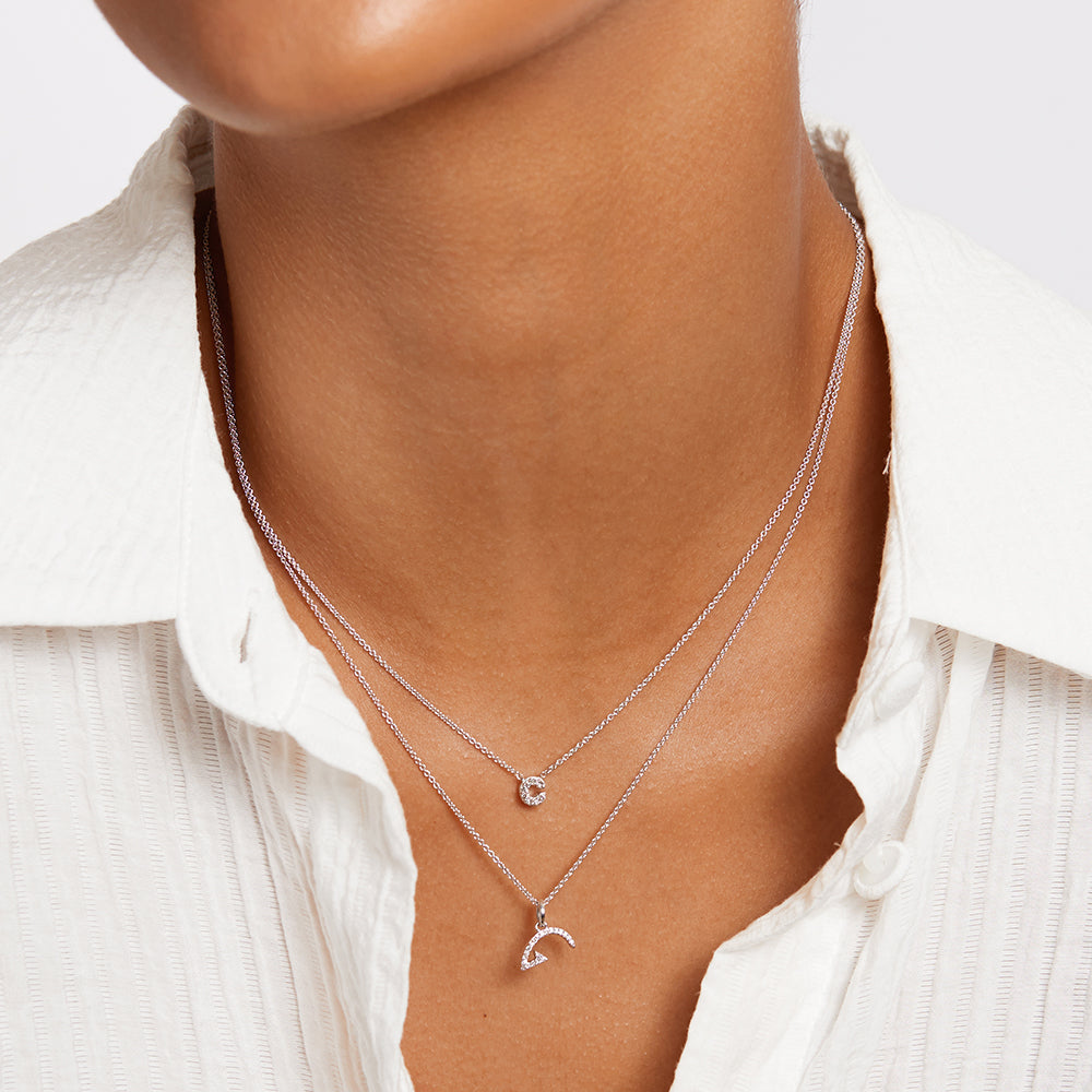 Diamond Letter C Necklace in Sterling Silver - Elegant Personalized Jewelry Gift for Women, Perfect for Birthdays, Anniversaries & Everyday Wear