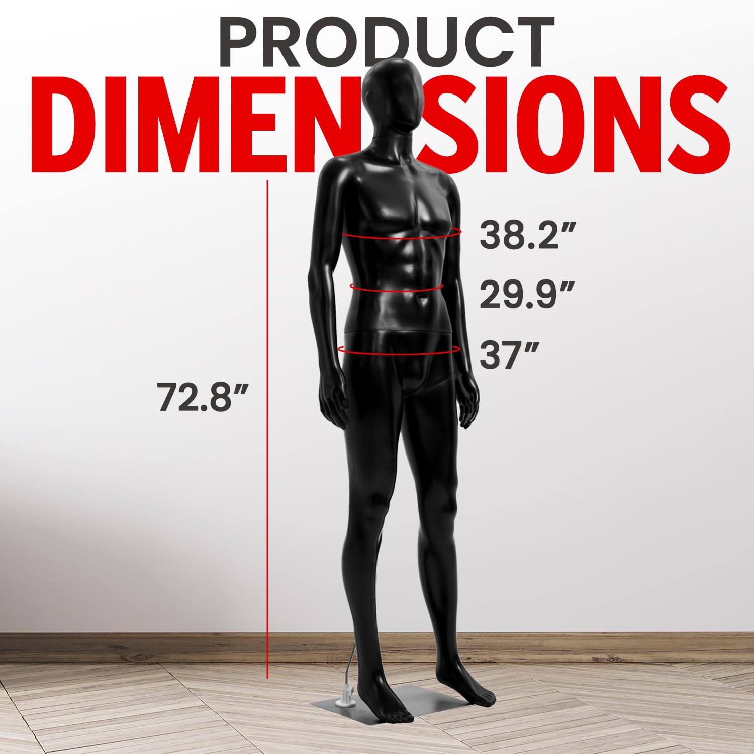 Premium Male Mannequin for Clothing Display - Realistic Proportions, Durable & Sturdy Construction - Perfect for Retail Stores, Boutiques & Fashion Showrooms (Black)