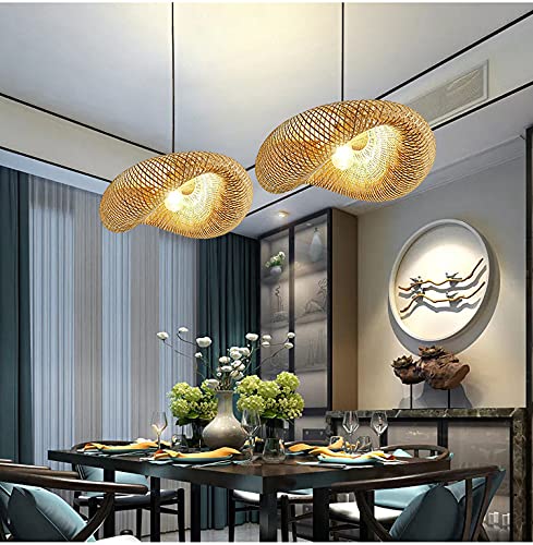 Modern Bamboo Pendant Lighting for Kitchen Island - 16 Inch Beige Hanging Light Kit, 1 Light Dining Room Lamp - Perfect for Farmhouse, Rustic & Contemporary Home Decor