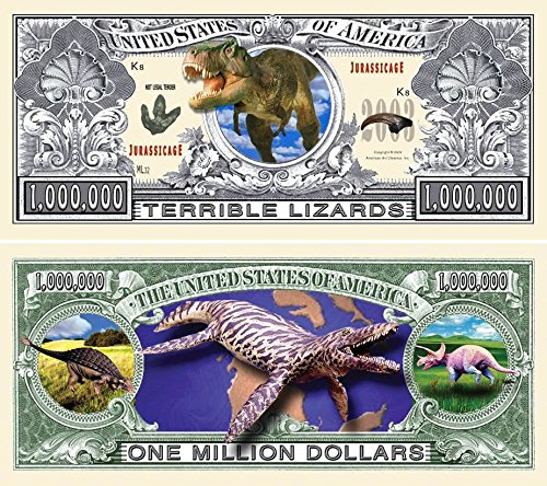 Dinosaur Million Dollar Bills - Pack of 100 - Authentic US Currency Design - Perfect Gift for Dinosaur Lovers, Collectors & Party Favors - Great for Birthdays, Themed Parties & Educational Play