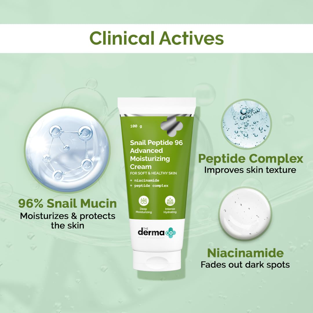 The Derma Co Snail Peptide 96 Advanced Moisturizing Face Cream with Snail Mucin, Niacinamide & Peptide Complex | 24-Hour Hydration | Deep Nourishment for Dry & Sensitive Skin | Korean Skincare Routine (100g) | Perfect for Night Care & Daily Moisturizing