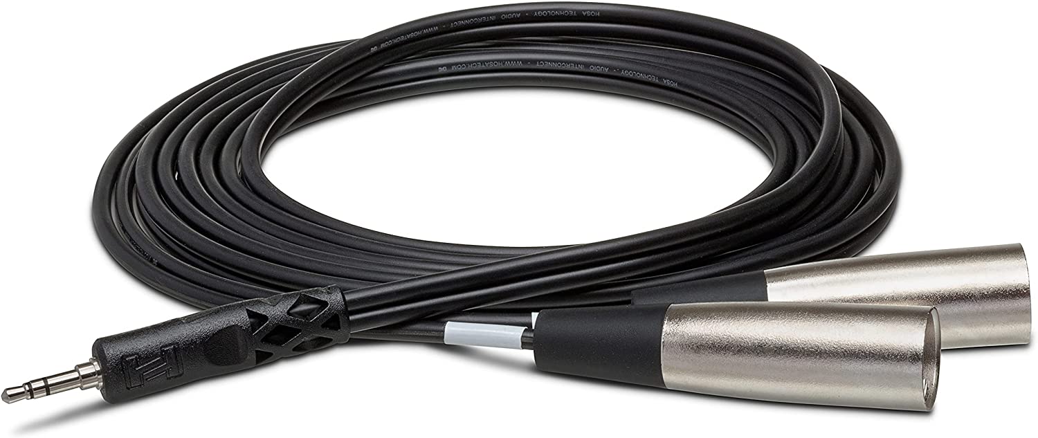 Hosa CYX403M 3.5mm Male to Dual XLR Male Stereo Y Cable - 9.9 Feet for Professional Audio Equipment, Studio Mixers, and DJ Controllers