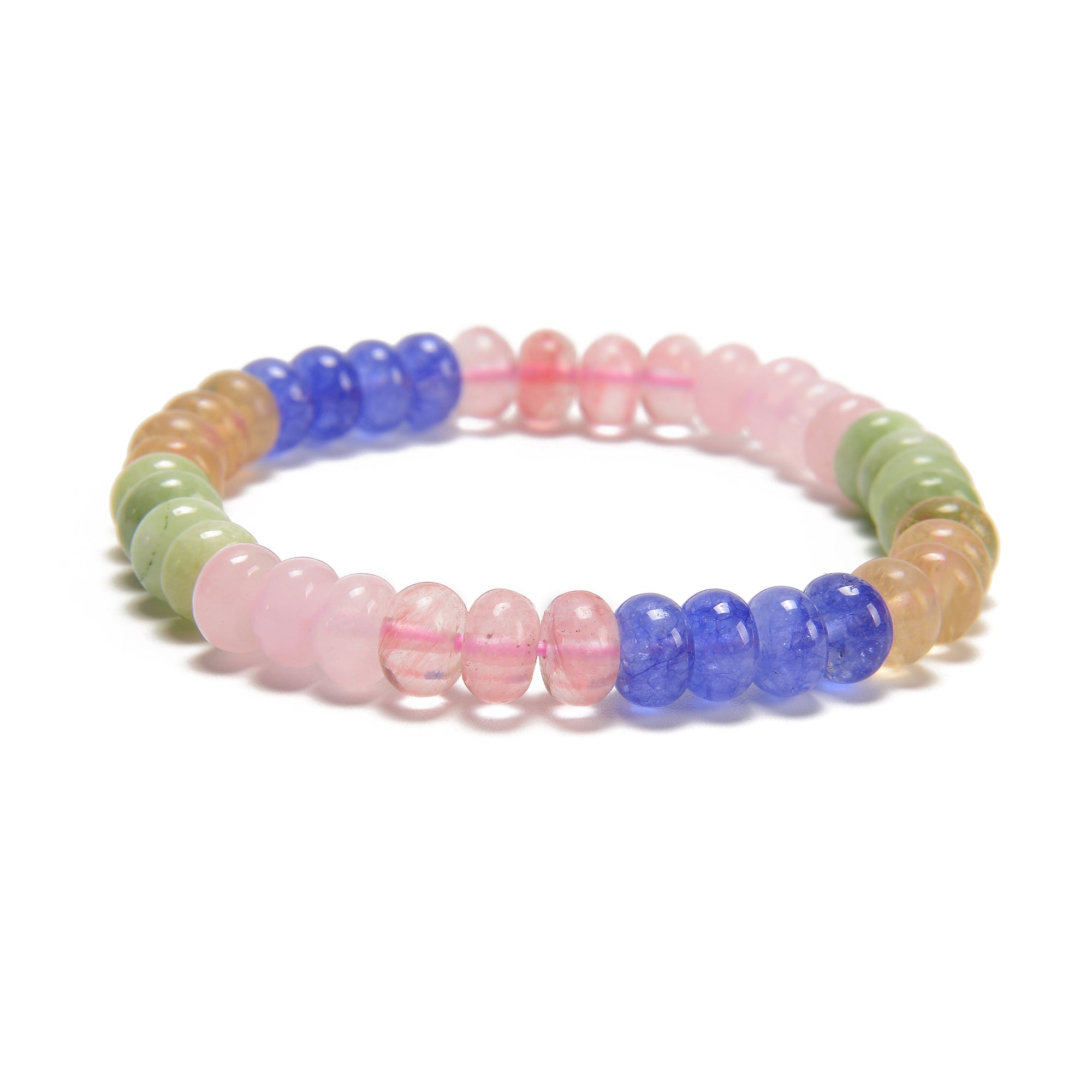 03 Multi-Color Natural Dyed Jade Smooth Rondelle Beaded Bracelet - 5x8mm Beads, 7.5