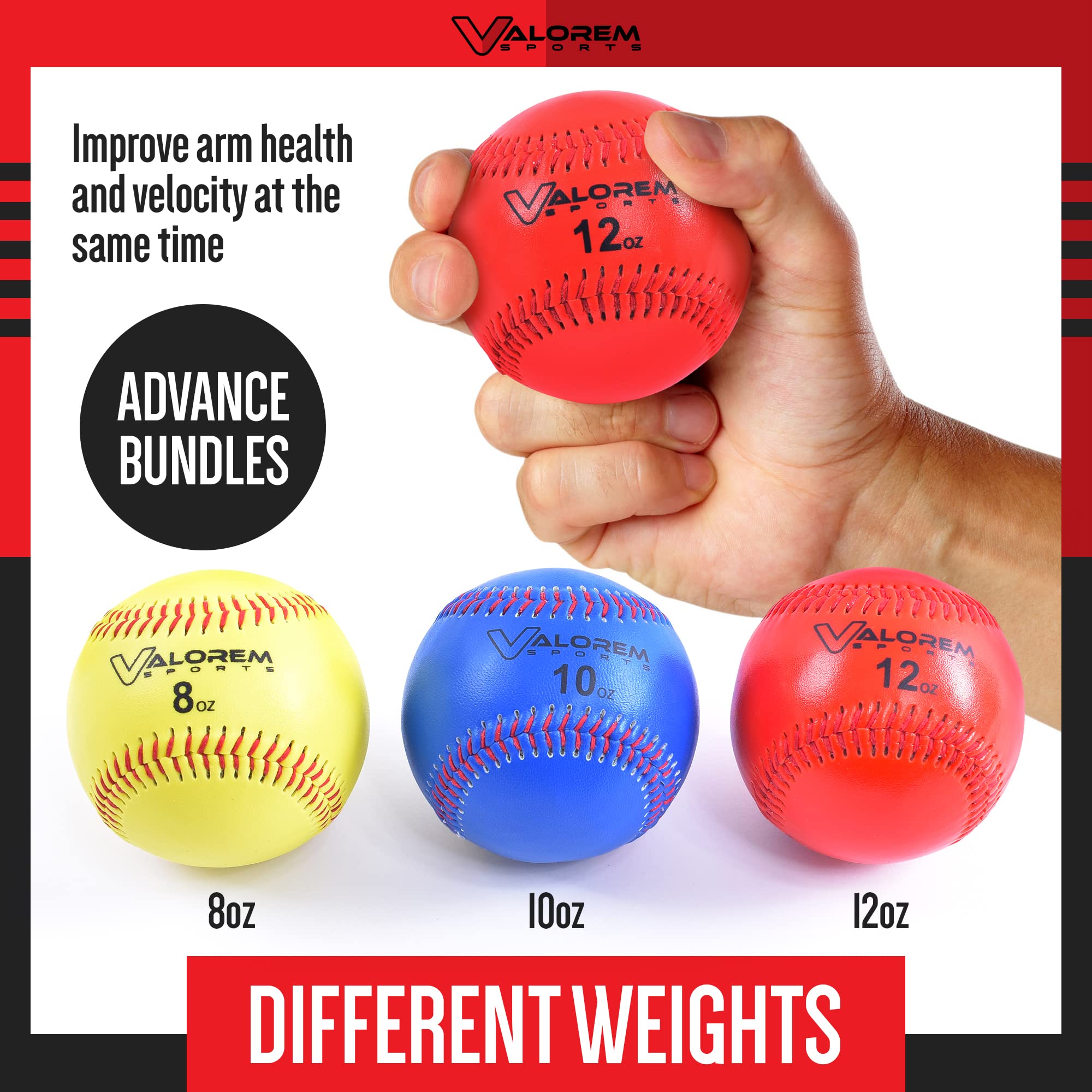 Weighted Baseballs for Pitching & Hitting Training - 3 Pack (8oz, 10oz, 12oz) with Free J-Bands & Carry Bag - Regulation Size Baseballs for Youth & Adult Softball Practice - Improve Pitching Speed & Batting Power - Perfect for Home, Field, or Gym Training