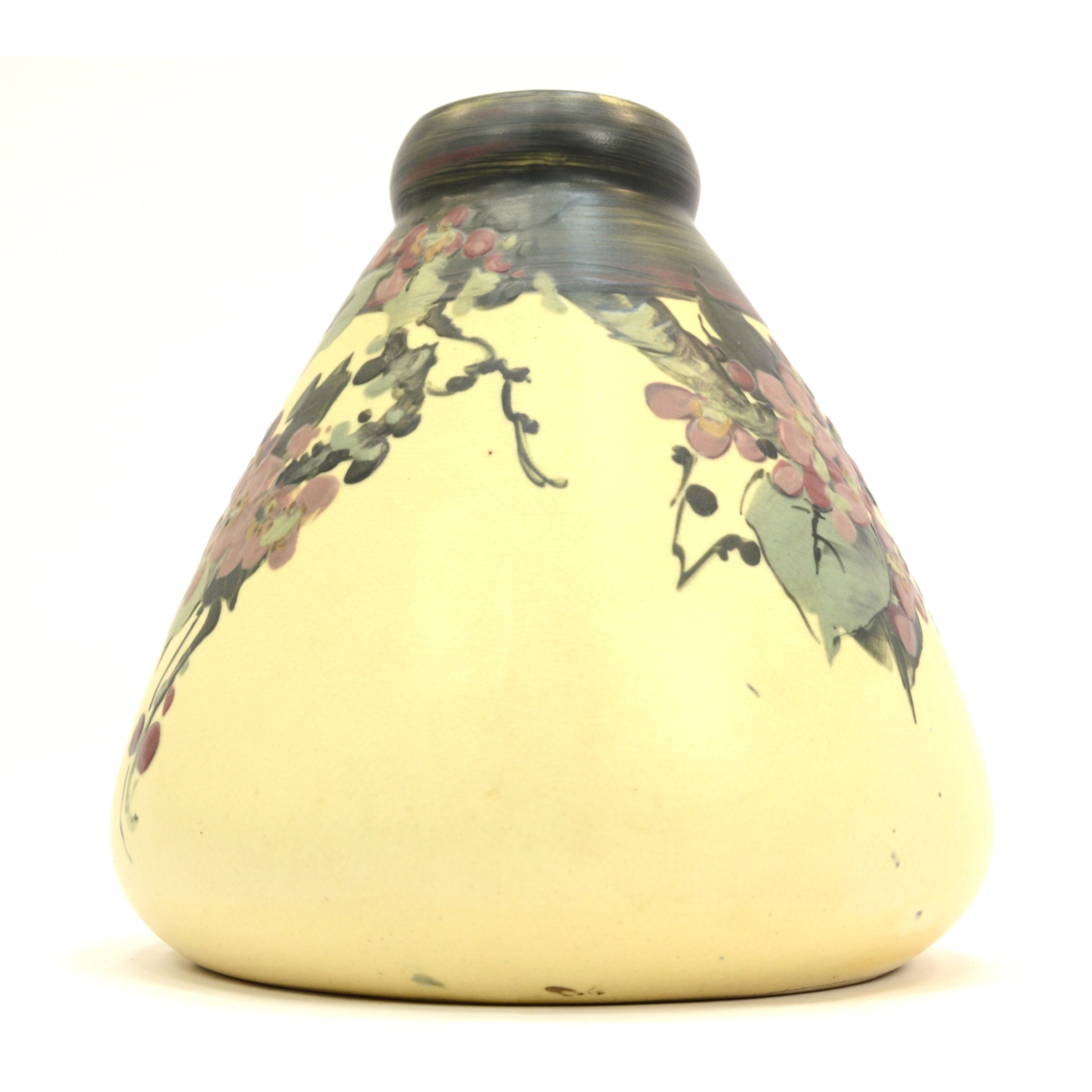 Antique Weller White & Decorated Hudson Vase 6.5 Inch Squat Cherry Blossoms - Rare Collectible Home Decor for Living Room, Office & Gift Giving