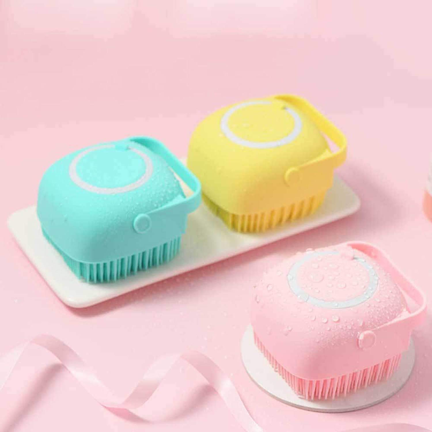 **KHODIYAR Silicone Body Bath Brush with Shampoo Dispenser - Soft Exfoliating & Massaging Brush for Shower & Bathroom (Multicolor, 1 Pack) - Perfect for Sensitive Skin & Relaxing Spa Experience**