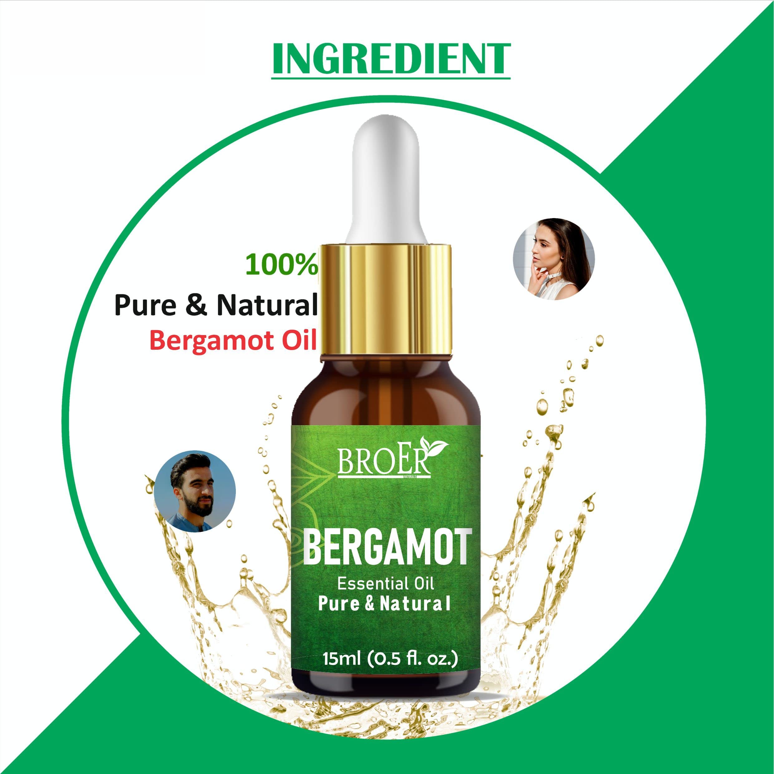 BROER Naturals 100% Pure Bergamot Essential Oil for Skin, Hair Care, Aromatherapy & Candle Making | 15ml Perfume Oil for Home Fragrance, Diffuser & Relaxation | Perfect for Spa, Massage & Stress Relief