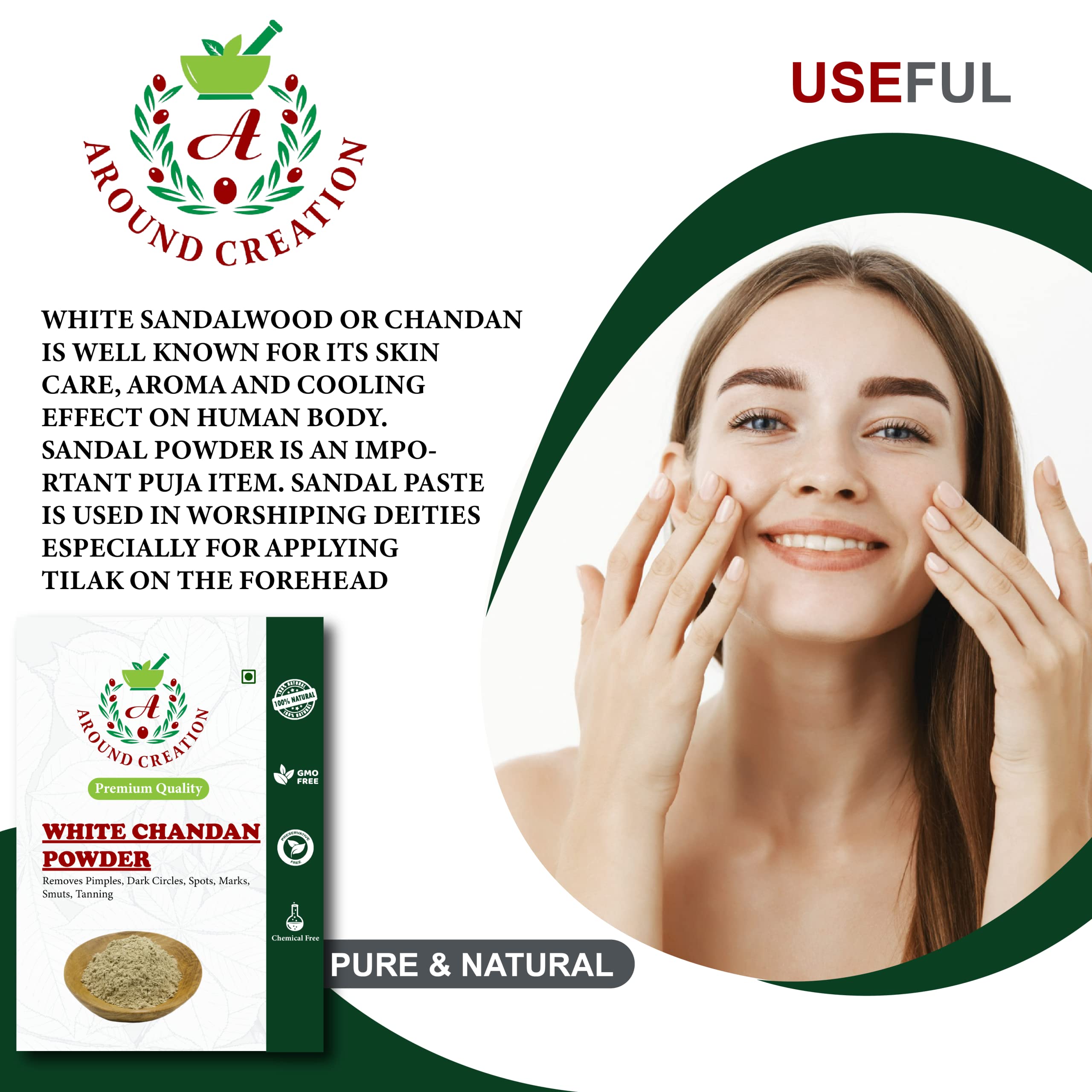 Pure White Sandalwood Powder (Safed Chandan) - 250gm | Organic & Natural for Skin Whitening, Pooja Rituals & Ayurvedic Care | Perfect for DIY Face Masks, Aromatherapy & Spiritual Ceremonies