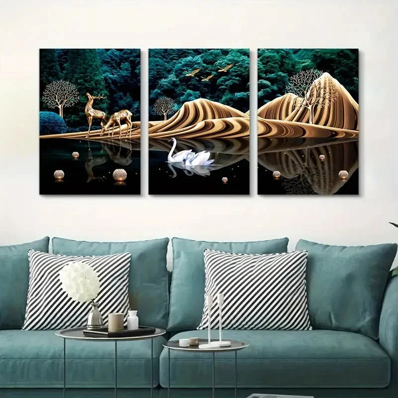 3-Piece White Swan in Water Abstract Botanical Metal Wall Art - Ready to Hang, Modern Home Decor for Living Room, Bedroom & Office