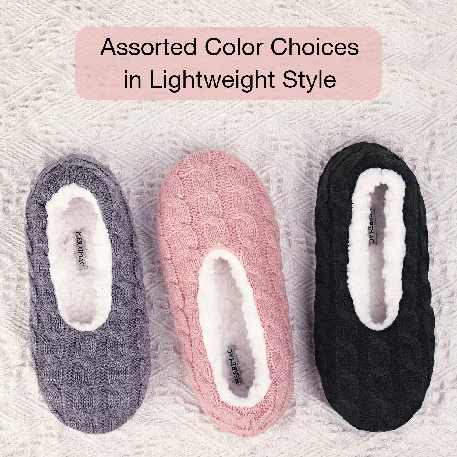 MERRIMAC Women's Cozy Fuzzy Cable Knit Slipper Socks with Non-Slip Grippers - Warm House Shoes for Winter Indoor & Outdoor Wear