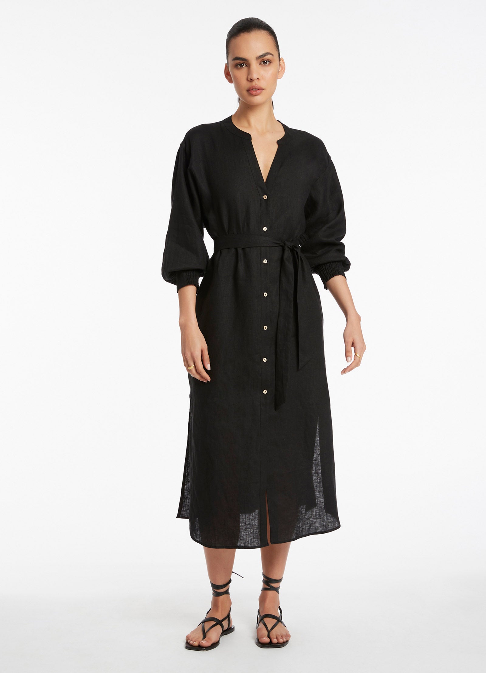 Stylish Black Jetset Shirred Cuff Shirt Dress for Women | Casual & Office Wear | Perfect for Work, Date Night & Travel