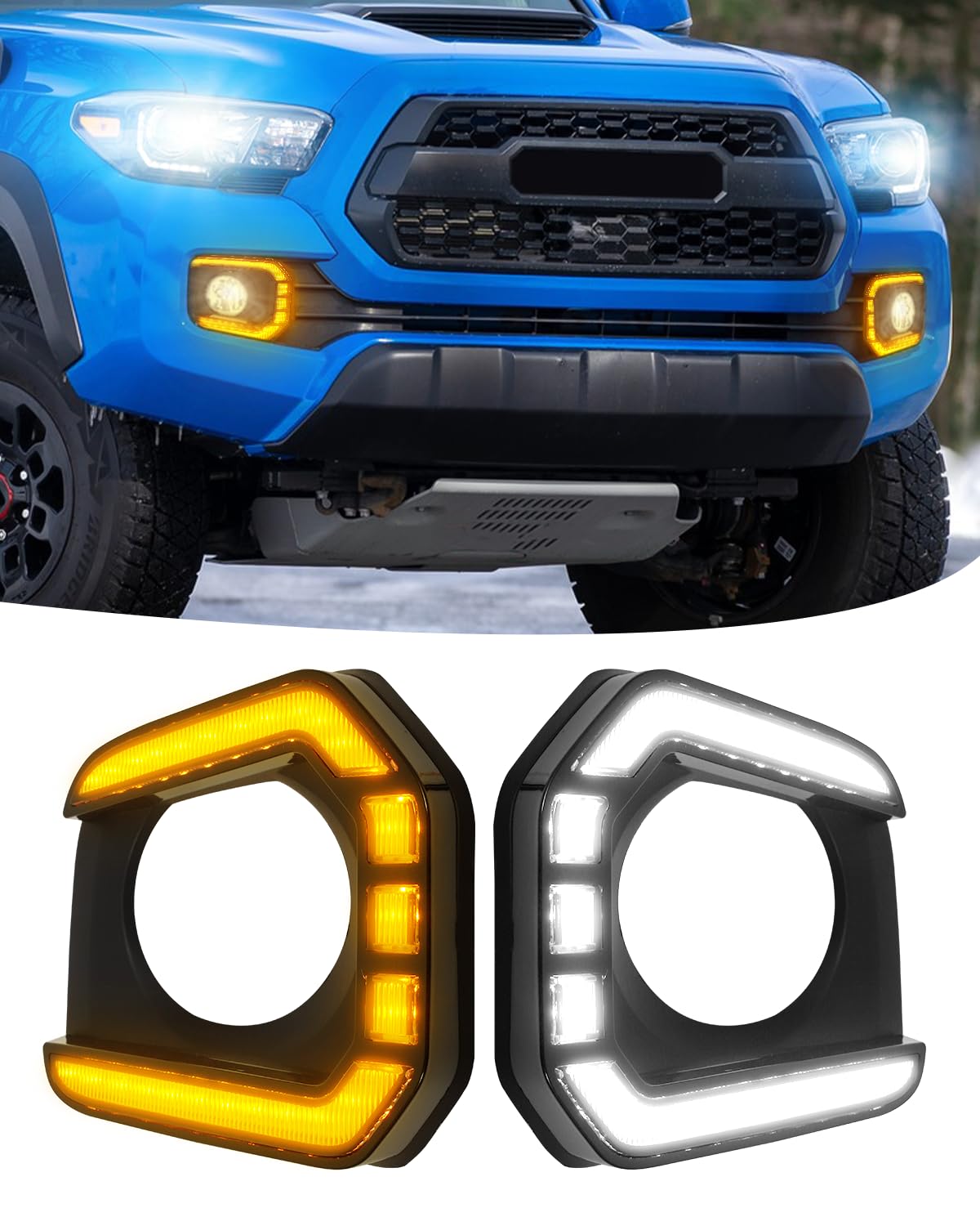 2016-2023 Toyota Tacoma LED Fog Lights with DRL Daytime Running Lights & Amber Turn Signal - Waterproof Off-Road Fog Lamp Assemblies for Truck Accessories - Perfect for Night Driving and Adventure