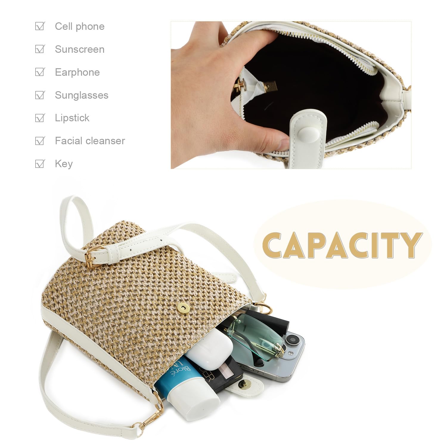 Oweisong Women's Straw Crossbody Bag - Small Rattan Beach Purse & Woven Bucket Shoulder Handbag for Summer 2024 | Perfect for Beach Vacations, Shopping & Outdoor Activities