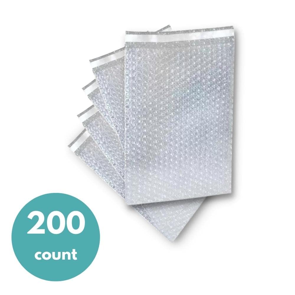 PSBM 12x15.5 Inch Clear Self-Seal Bubble Pouches - 200 Pack Air Cushion Bags for Moving & Shipping | Protective Packaging for Fragile Items, Glassware, Electronics | No Tape Needed for Easy Sealing