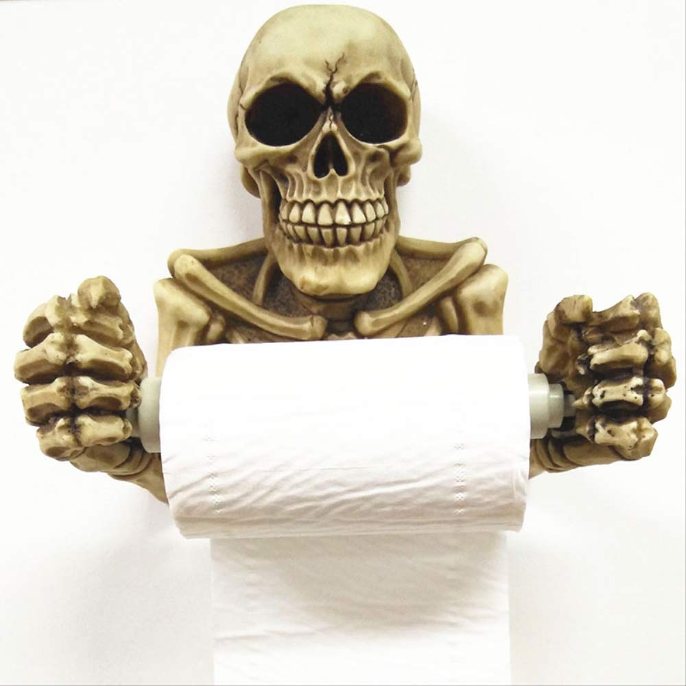 Vintage Skeleton Toilet Paper Holder - Creative Wall Mount Skull Tissue Storage Rack - Gothic Bathroom Decor for Halloween, Horror Theme & Unique Home Accessories