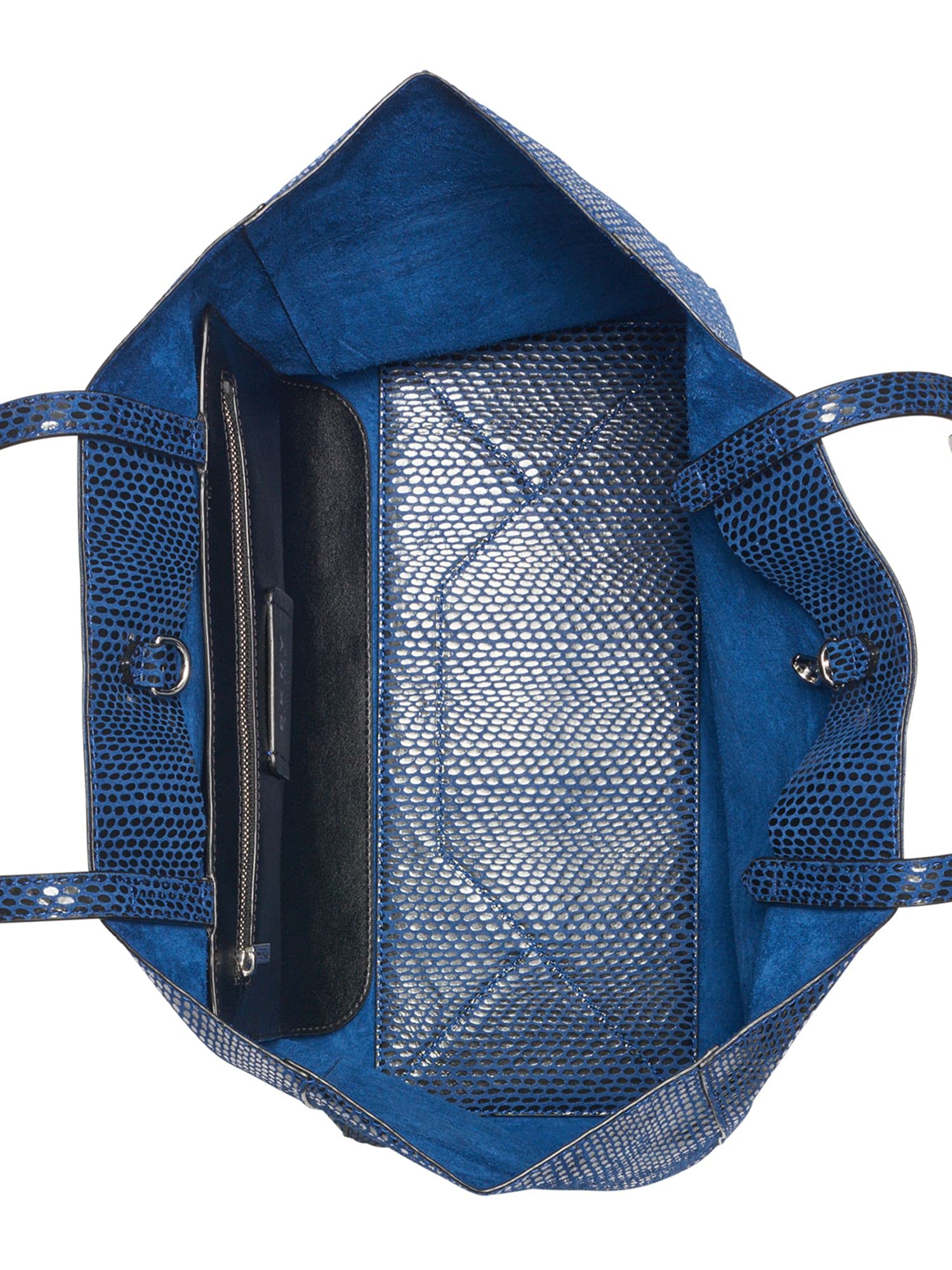DKNY Blue Animal Print Leather Tote Handbag for Women - Stylish Designer Purse for Work, Travel & Everyday Use