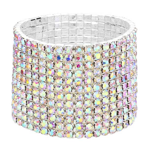 12 Row Crystal Rhinestone Stretch Bracelet for Women - Adjustable Sparkling Fashion Jewelry for Parties, Weddings & Special Occasions