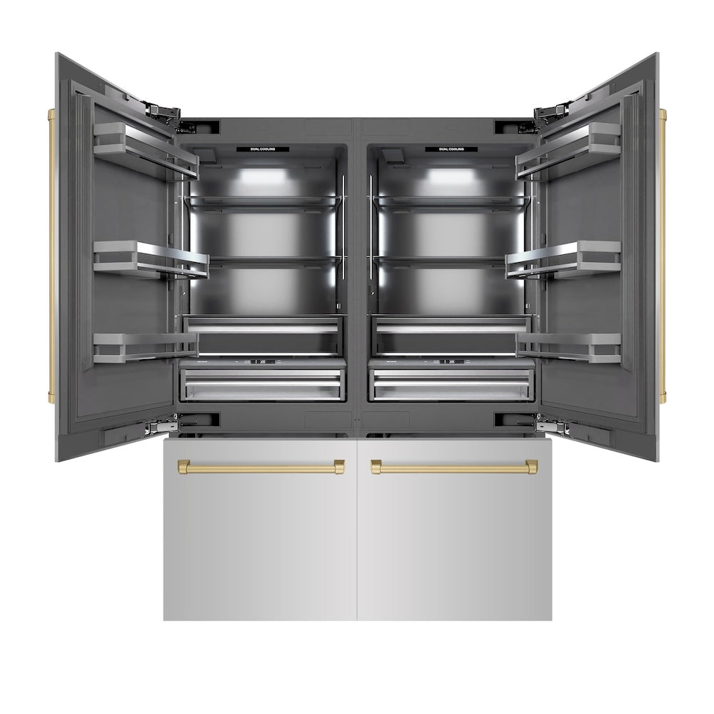 ZLINE Autograph Edition 60-Inch 32.2 cu. ft. French Door Built-In Bottom Freezer Refrigerator with Water Dispenser & Ice Maker - Stainless Steel with Graphite Gray Interior & Champagne Bronze Accents (GRBIVZ 304 60CB) - Perfect for Modern Kitchens & Open-Concept Homes