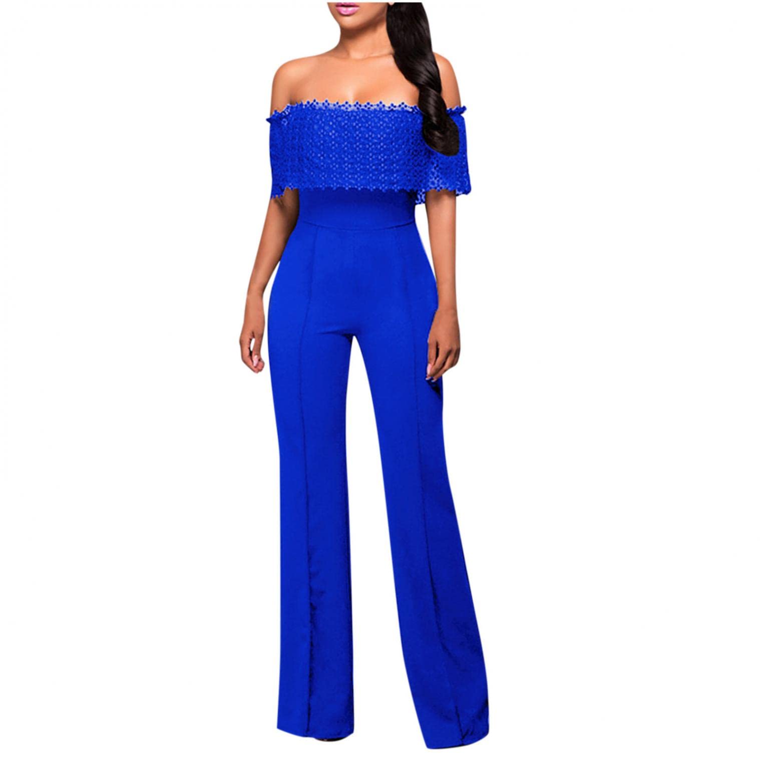 Elegant Off Shoulder High Waisted Wide Leg Jumpsuit for Women - Summer Romper with Long Flowy Pants for Beach, Party & Casual Wear