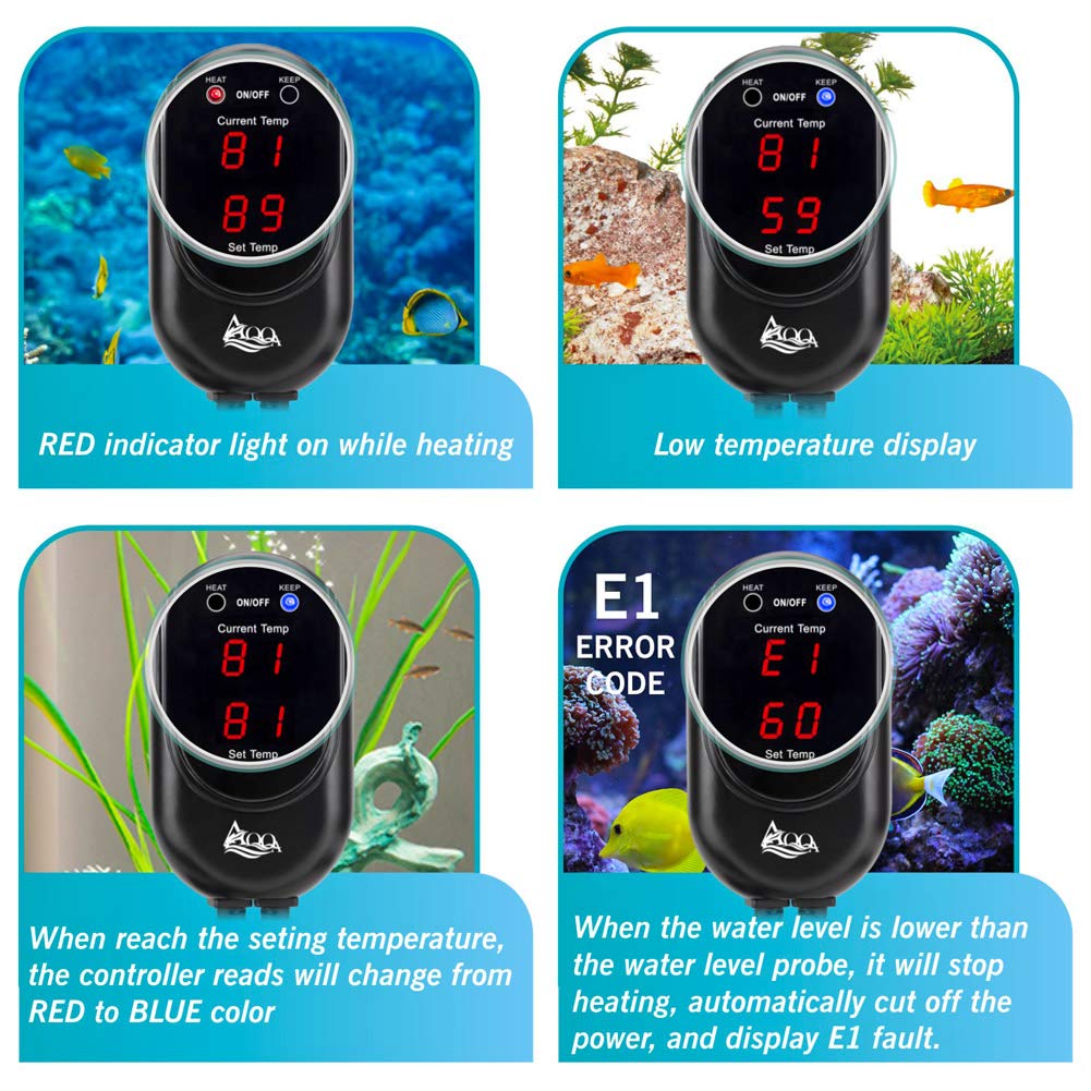 AQQA 200W Submersible Aquarium Heater for 45-80 Gallon Fish Tanks - Betta, Freshwater & Saltwater Thermostat Heater | Perfect for Home Aquariums, Fish Breeding & Tropical Tanks