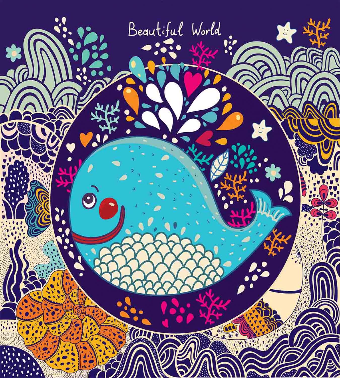 Ambesonne Sea Animals Duvet Cover Set - King Size 2-Pack with 2 Duvet Covers & 4 Pillowcases | Cartoon Whale, Starfish & Coral Ocean Theme | Purple & Aqua Blue Bedding | Perfect for Kids' Rooms, Beach Houses & Marine-Themed Decor