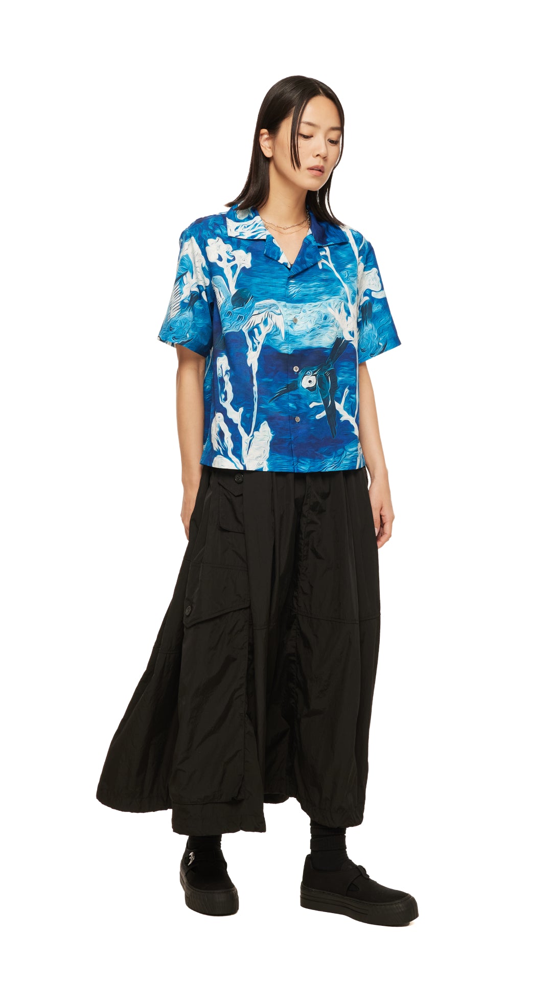 Stylish Indigo Birds Graphic Print Shirt Dress for Women - Casual & Boho Chic Outfit for Summer, Beach, and Everyday Wear