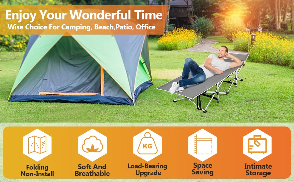 Homdox Folding Camping Cot with Cot Pad - Lightweight Portable Heavy Duty Adult Travel Cot for Outdoor, Office & Home Use | Double Layer Oxford Fabric for Comfort | Perfect for Camping, Travel & Emergency Sleeping