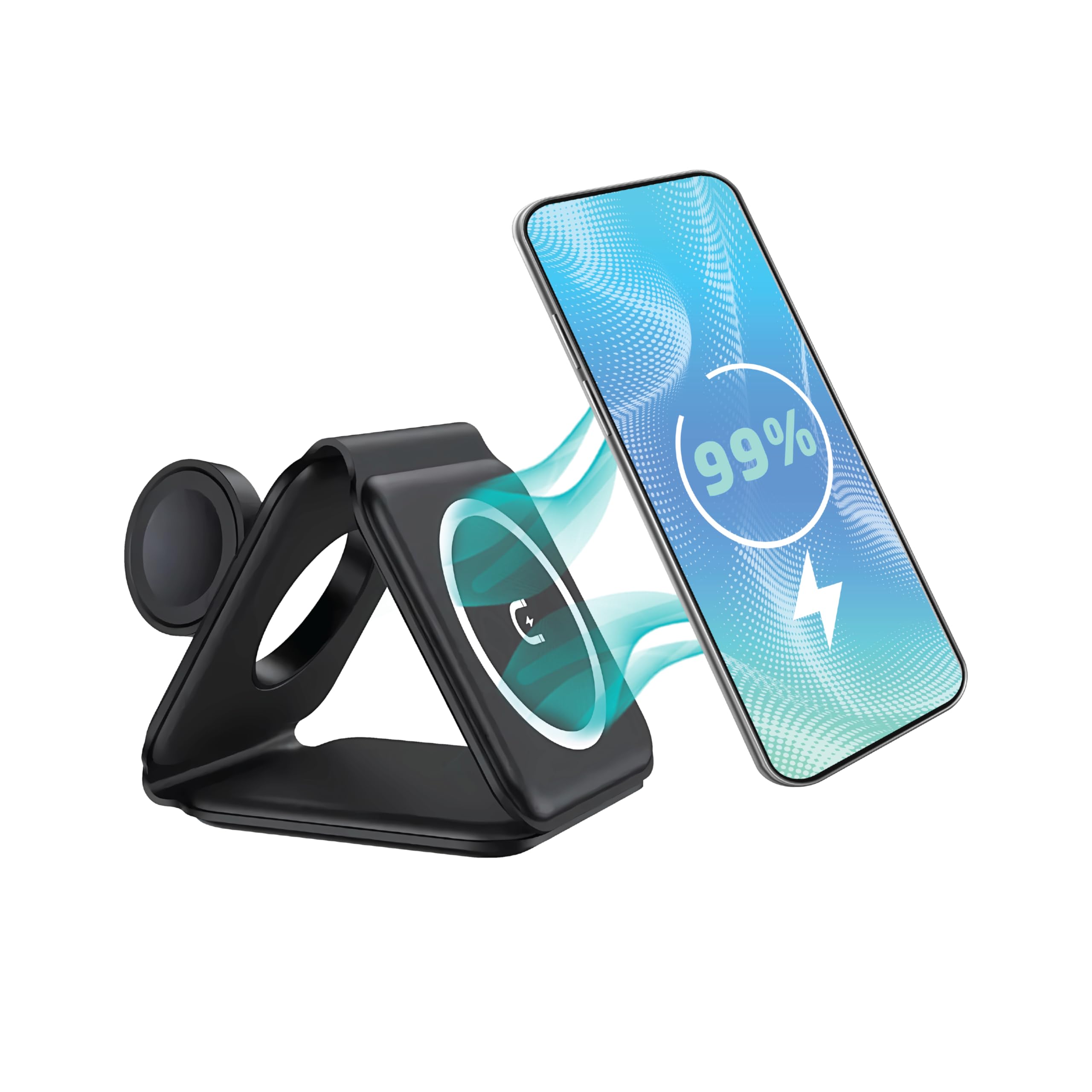 Groov-e Triton 3-in-1 Magnetic Wireless Charging Station - Fast Folding Charger for iPhone, Android, AirPods & Apple Watch | Perfect for Home, Office & Travel