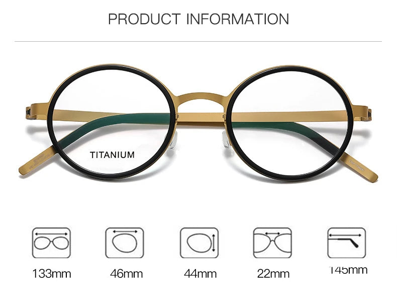Black Titanium Full Rim Round Screwless Eyeglasses for Women - Lightweight & Durable Frame - Perfect for Reading, Work, and Everyday Fashion