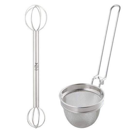 Premium Miso Whisk & Strainer Set - Japanese Soup Stirrer, Cocktail Muddler, and Shimomura Strainer for Home Cooking & Bar Mixing