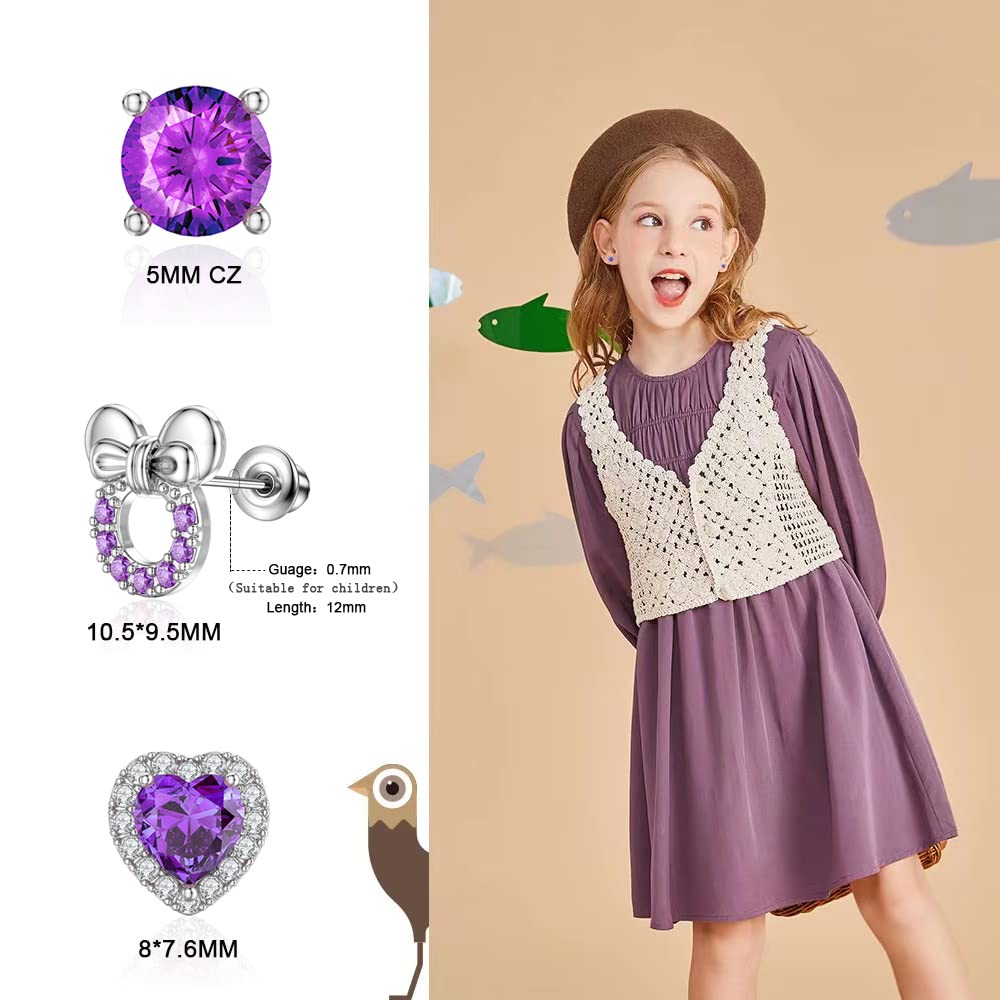 TOPBRIGHT 8 Pairs Hypoallergenic 925 Sterling Silver Stud Earrings - Heart & CZ Tiny Butterfly Earrings for Kids, Toddlers, Little Girls, Teens & Women | Perfect for Gifts, Birthdays & Everyday Wear