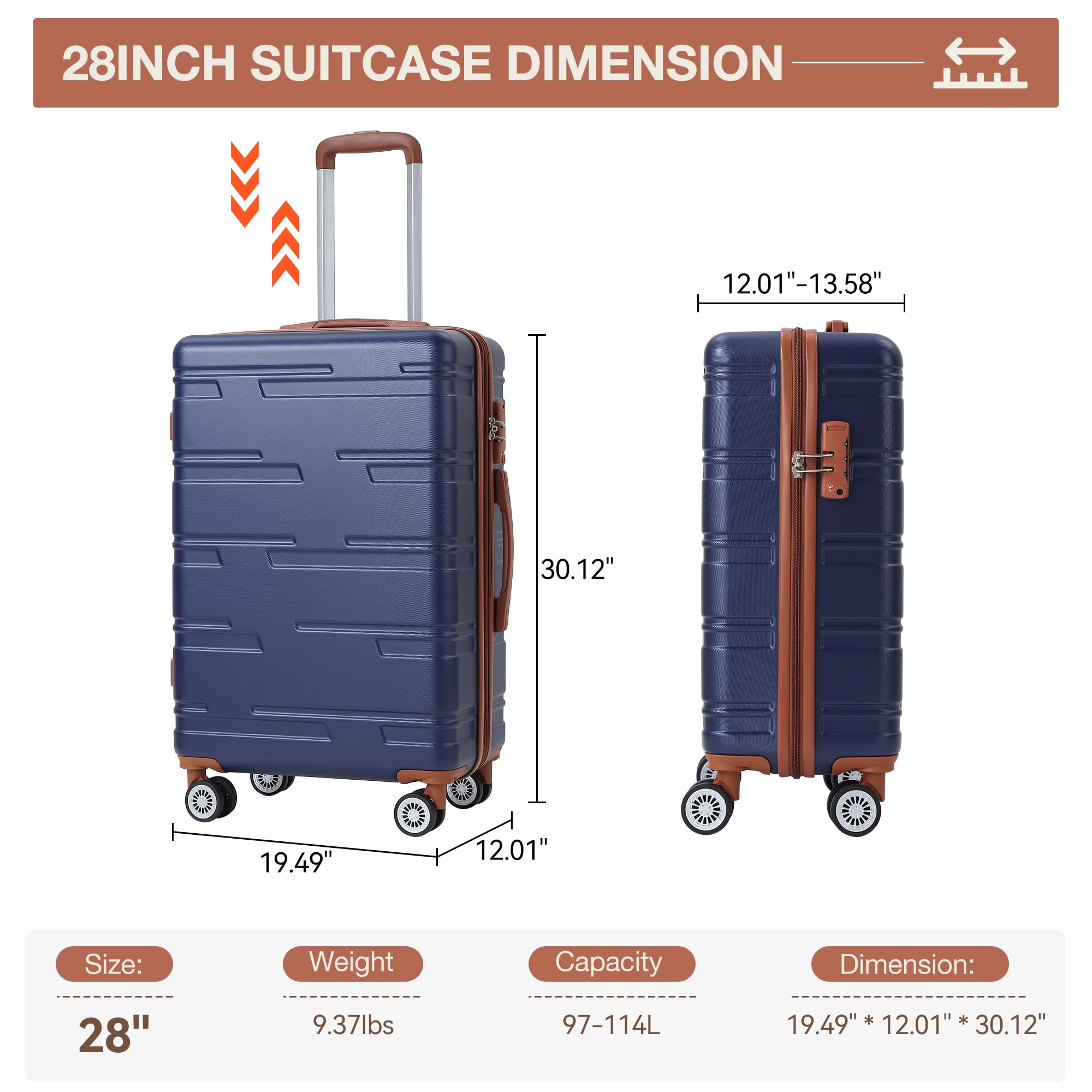 GARVEE 28 Inch Expandable Hard Shell Carry On Luggage with 360° Spinner Wheels | TSA Approved Lock | Lightweight Hardside Suitcase for Air Travel | Perfect for Business Trips & Weekend Getaways
