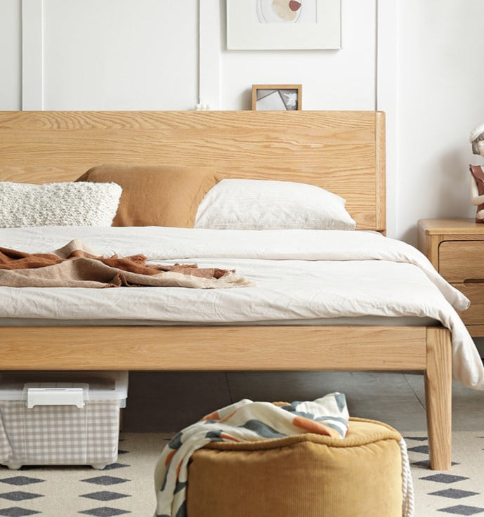 Solid Oak Wood LED Bed Frame with Built-in Lighting - Perfect for Modern Bedrooms, Guest Rooms, and Cozy Home Decor