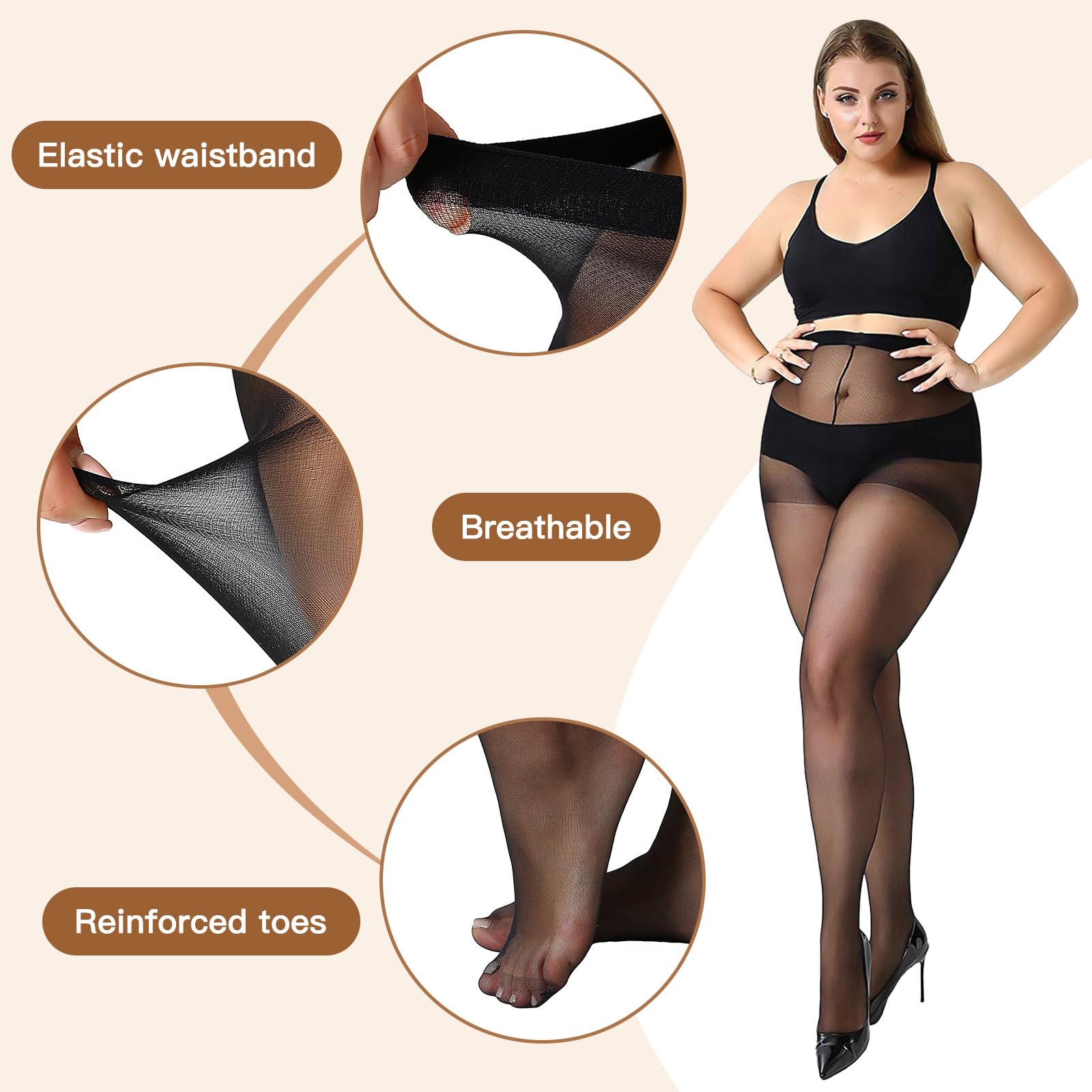 Yilanmy Women's 4 Pairs Plus Size Pantyhose - 20 Denier Sheer Soft Tights Queen Nylon Stockings for Work, Dress & Everyday Comfort